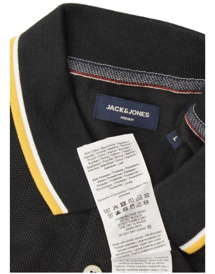 Jack & Jones Herren-Poloshirt, groß, aus schwarzer Baumwolle