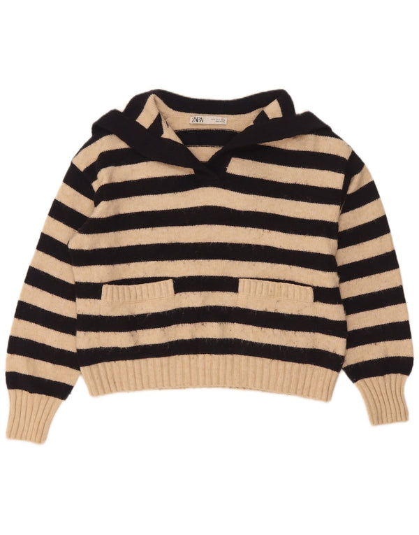 Zara Damen-Pullover, übergroß, Rollkragenpullover, Gr. 10, Größe S, Beige, gestreift
