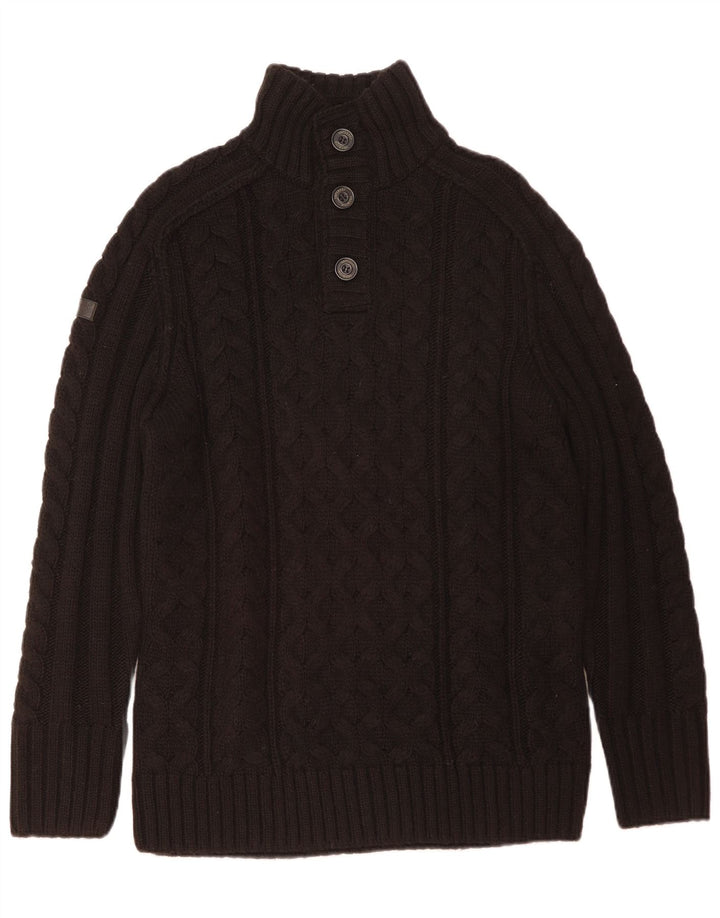 Superdry Herren-Pullover mit Knopfkragen, 2XL, braunes Acryl