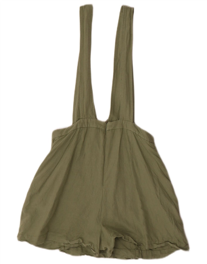 Zara Damen Latzhose Shorts Small W28 Khaki Leinen