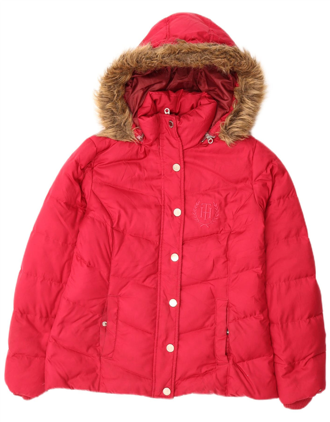 Tommy Hilfiger Damen-Jacke mit Kapuze, gepolstert, UK 10, Größe S, rosa, Polyester