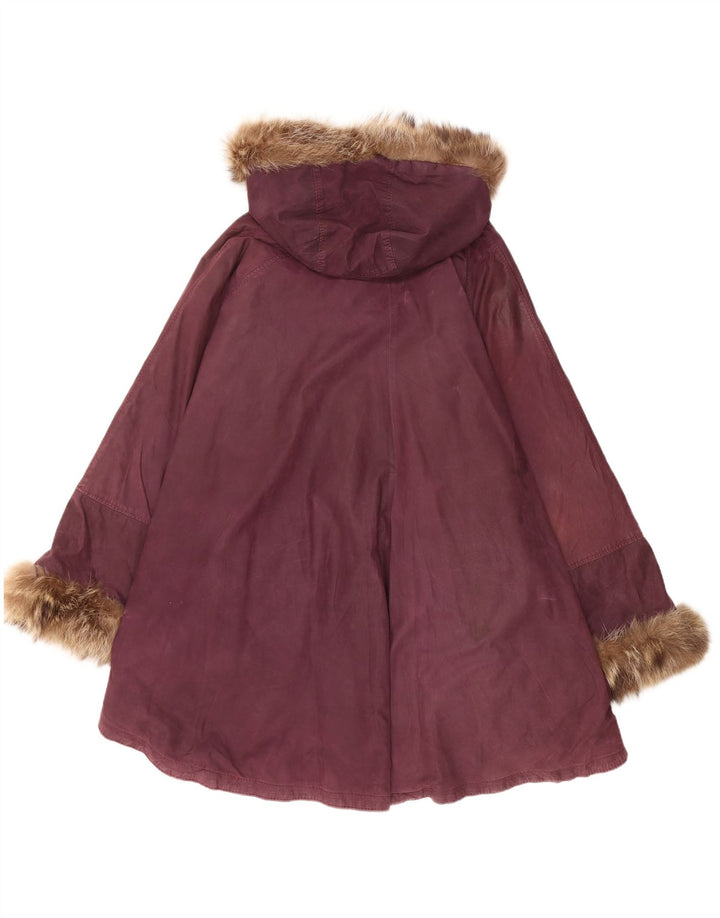 Vintage Damen Poncho-Mantel aus Leder mit Kapuze, Einheitsgröße, Kastanienbraun
