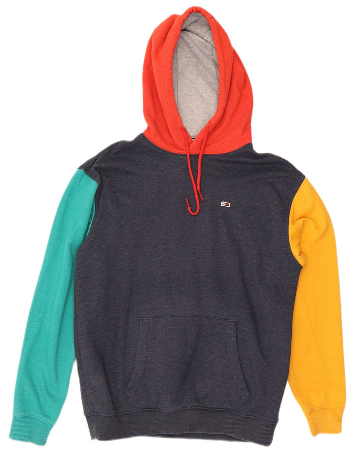 Tommy Hilfiger Herren-Kapuzenpullover aus mittelblauer, marineblauer Colourblock-Baumwolle