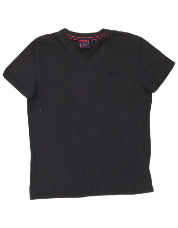 Superdry Damen T-Shirt Top UK 16 Large Marineblau Baumwolle