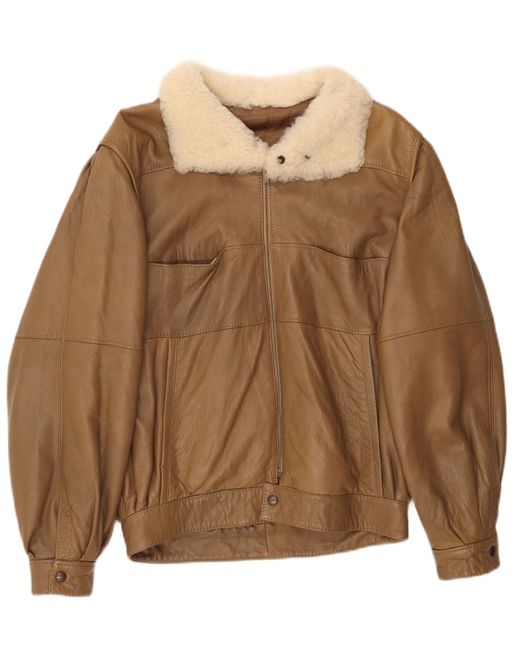 Aicad Damen Übergroße Lederjacke IT 44 Mittelbraun