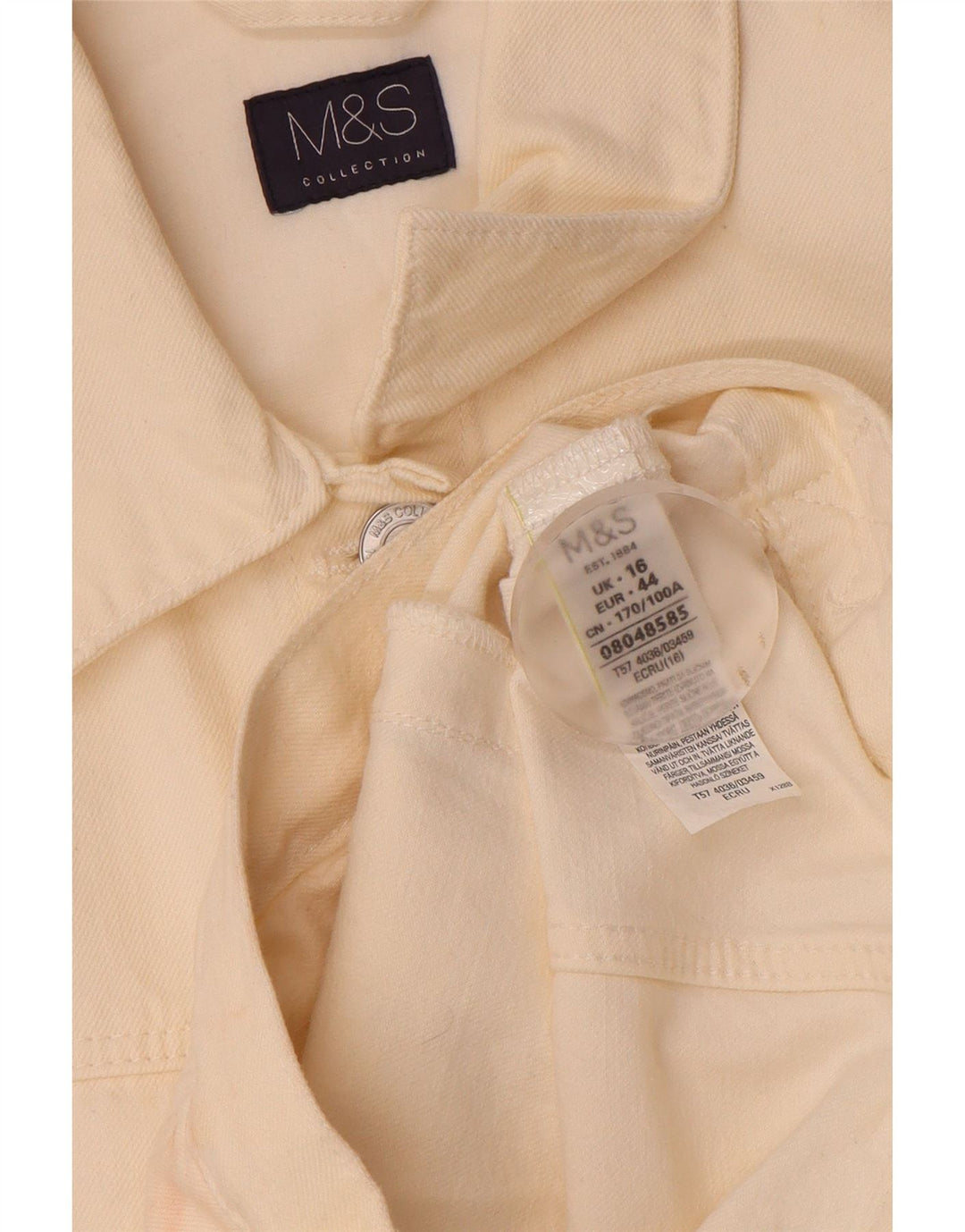 Marks & Spencer Damen Crop Denim Jacke UK 16 Large Off White Baumwolle