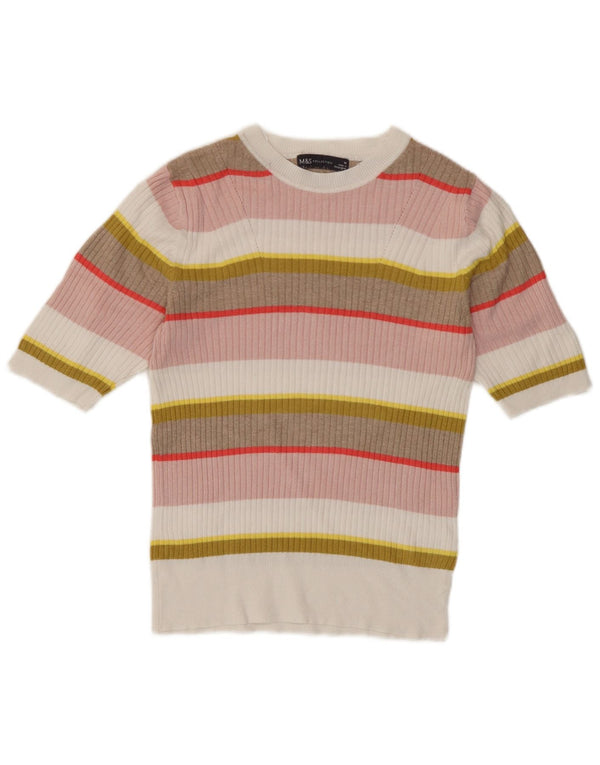 Marks & Spencer Damen Crop T-Shirt Top UK 10 Small Mehrfarbig gestreift