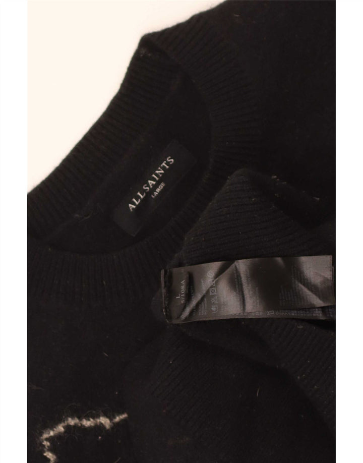 All Saints Damen-Pullover mit Rundhalsausschnitt, UK 16, Größe L, schwarze Wolle