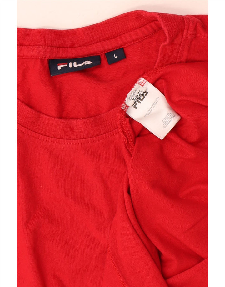 Fila Herren Grafik-Oberteil, langärmelig, groß, rot, Colourblock-Baumwolle