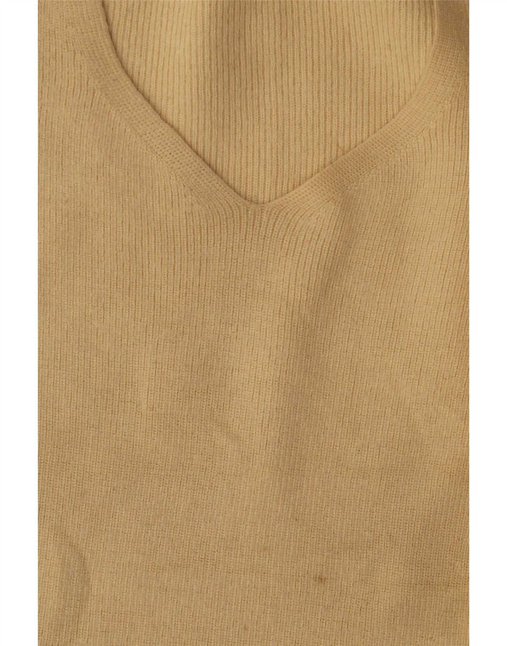 Zara Damen-Pullover mit V-Ausschnitt, UK 16, Größe L, beige Wolle