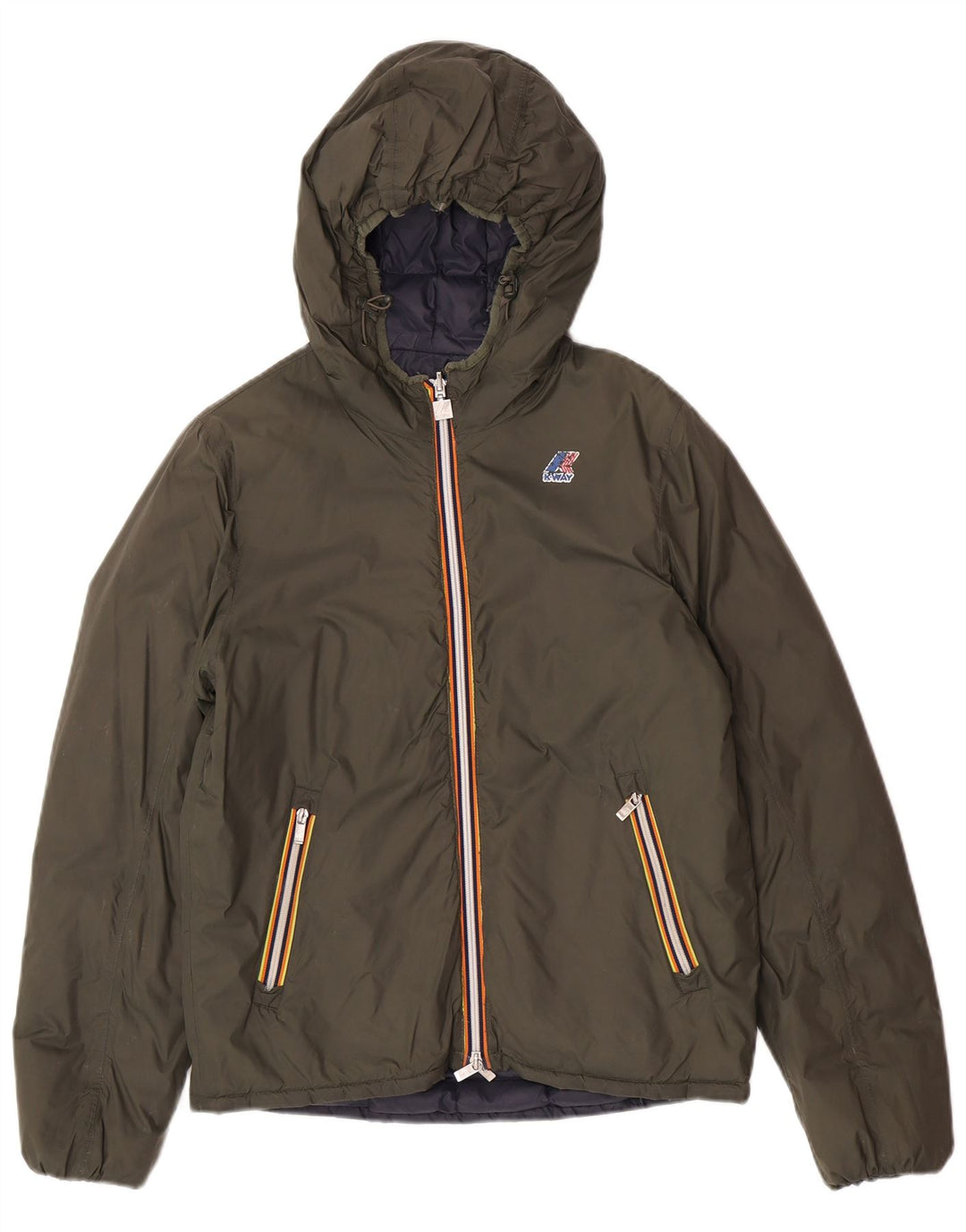K-Way Herren Kapuzenjacke, wendbar, wattiert, UK 38, mittelgrün, Polyamid