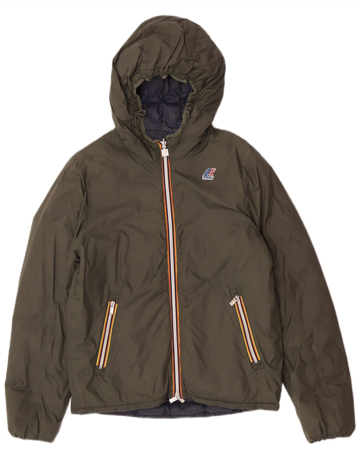 K-Way Herren Kapuzenjacke, wendbar, wattiert, UK 38, mittelgrün, Polyamid