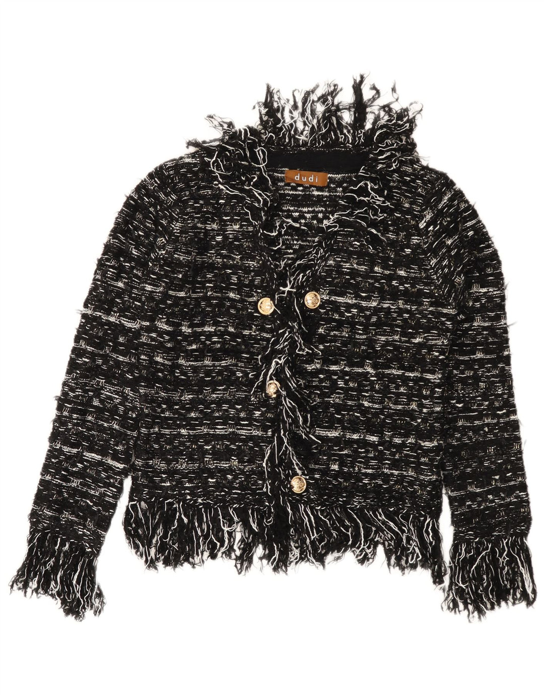 VINTAGE Damen Strickjacke Pullover UK 10 Kleines schwarz gestreiftes Acryl