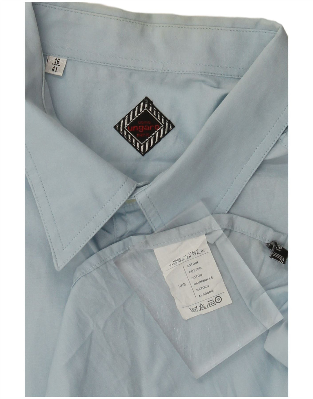 Ungaro Herren-Kurzarmhemd, Größe 16, groß, blaue Baumwolle