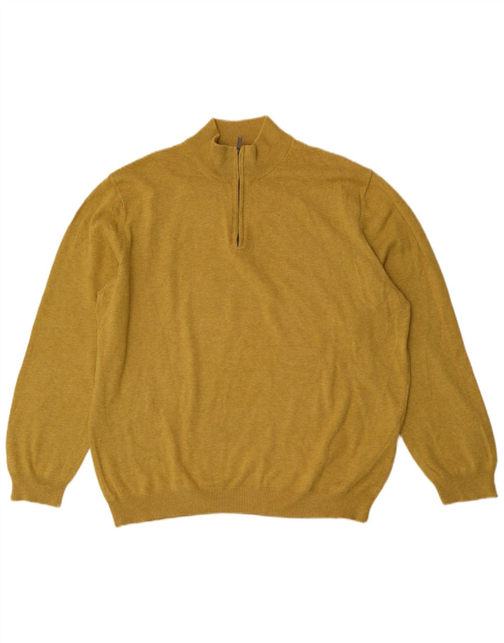 Massimo Dutti Herren-Pullover mit Reißverschluss, 2XL, gelbe Baumwolle