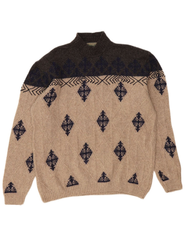 VINTAGE Herren Rollkragenpullover Pullover XL Beige Argyle/Diamant