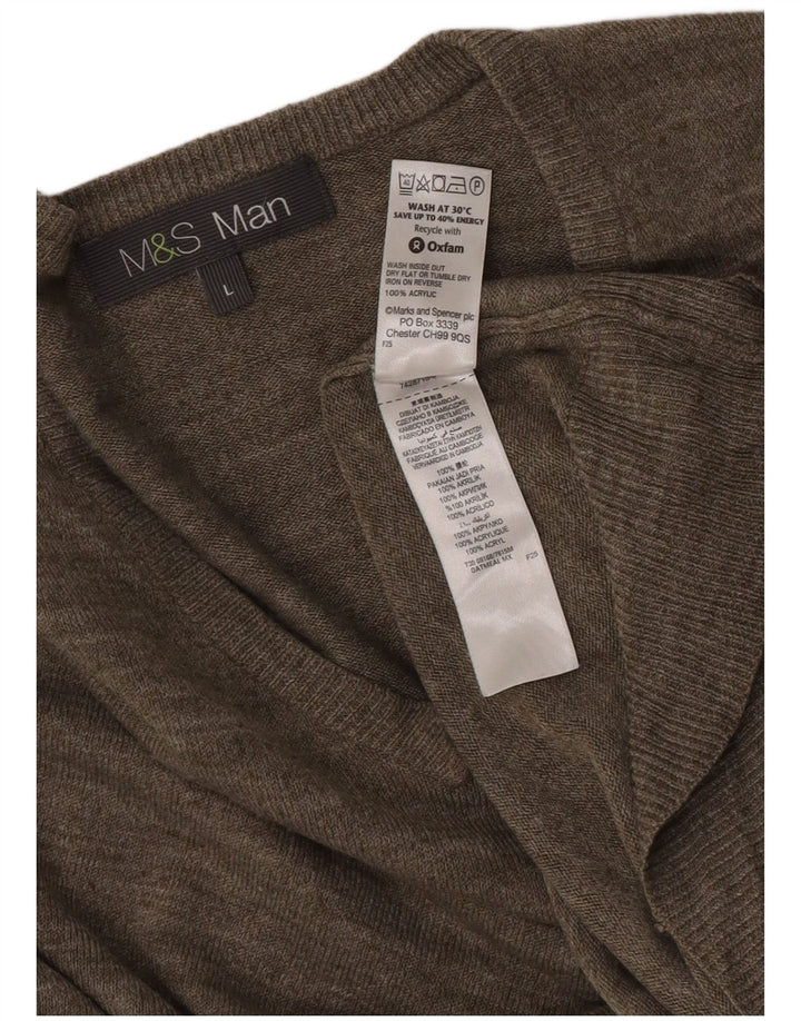 Marks & Spencer Herren-Pullover mit V-Ausschnitt, großes, grau meliertes Acryl