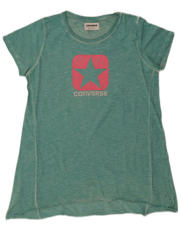 Converse Damen Grafik-T-Shirt-Oberteil UK 6 XS Grün gefleckte Baumwolle