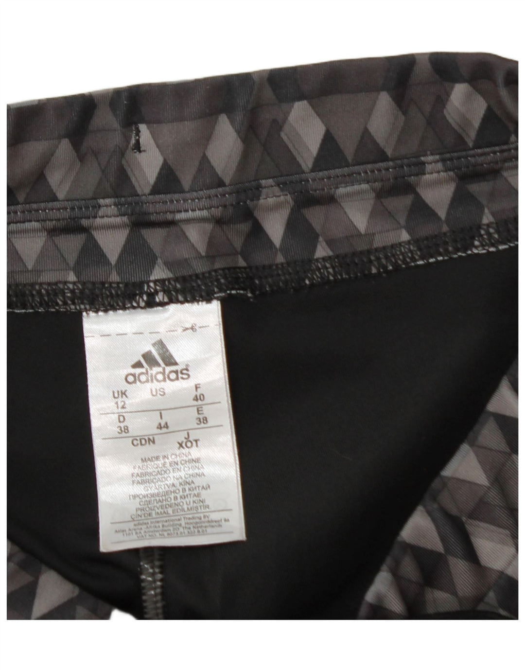 ADIDAS Womens Leggings UK 12 Medium Black Geometric Polyester Vintage Adidas and Second-Hand Adidas from Messina Hembry 