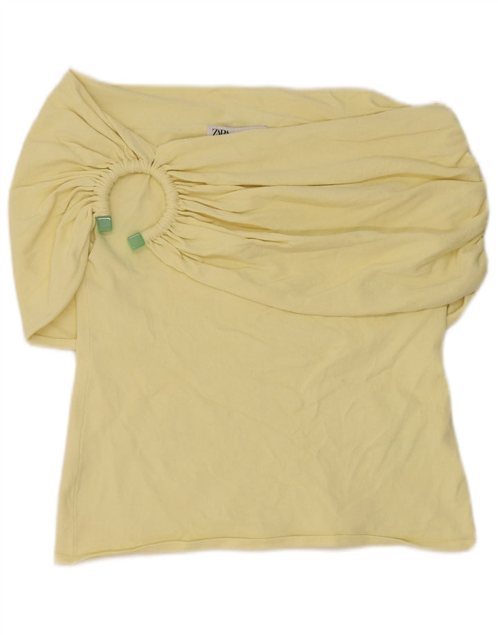 Schulterfreies Top für Damen von Zara, UK 16, Größe L, gelbe Viskose
