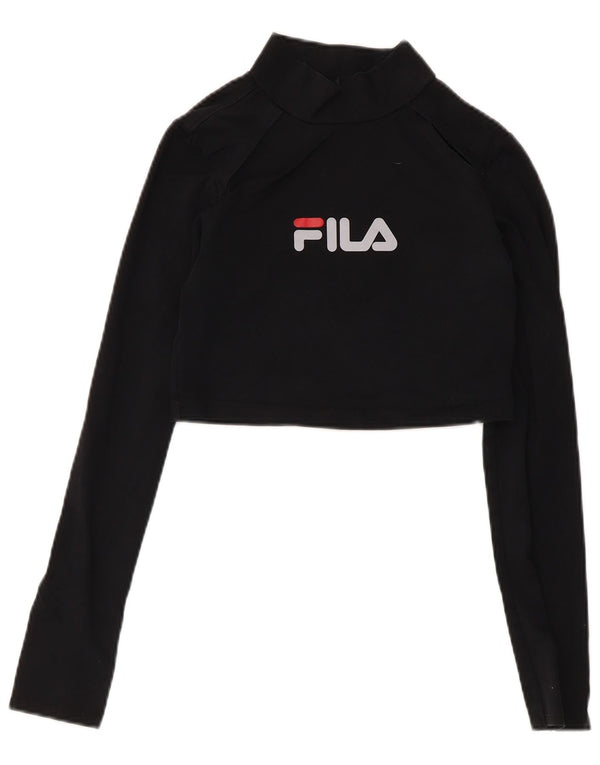 Fila Damen Crop Graphic Top Langarm UK 8 Small Schwarz Baumwolle