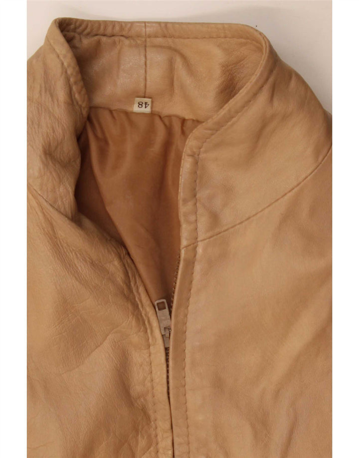 Vintage Damen Leder Bomberjacke IT 48 XL Beige