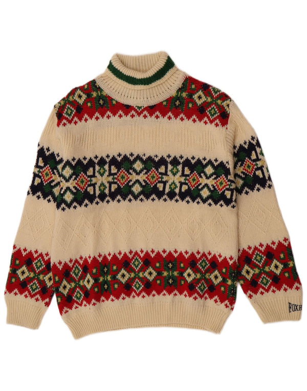 Rollkragenpullover für Jungen von Foxhound, 15–16 Jahre, cremefarbene Fair-Isle-Wolle
