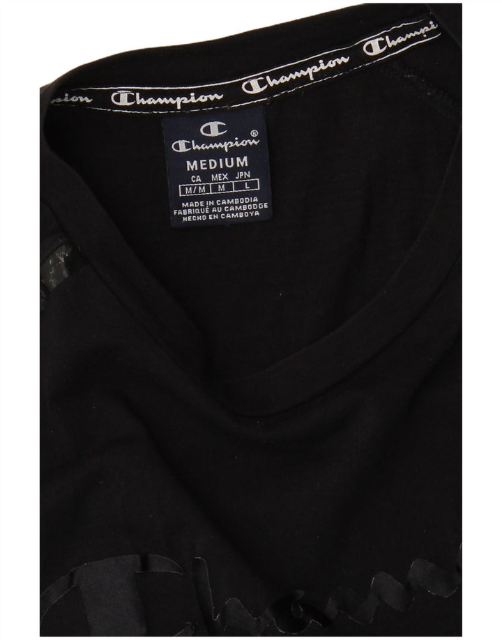 Champion Damen Grafik-T-Shirt-Oberteil UK 14 Medium Schwarz