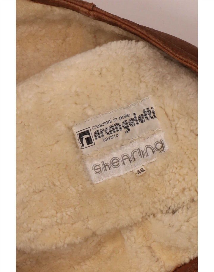 Vintage Herren Shearling Jacke IT 48 Mittelbraun