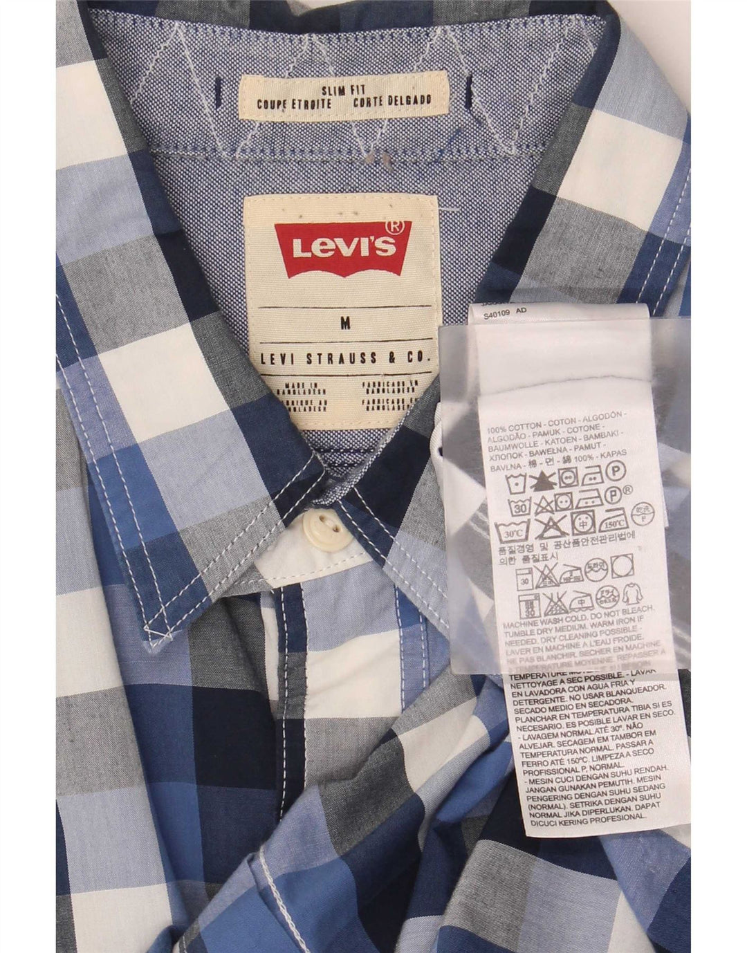 Levi's Herren-Slim-Fit-Hemd aus mittelblauer Gingham-Baumwolle