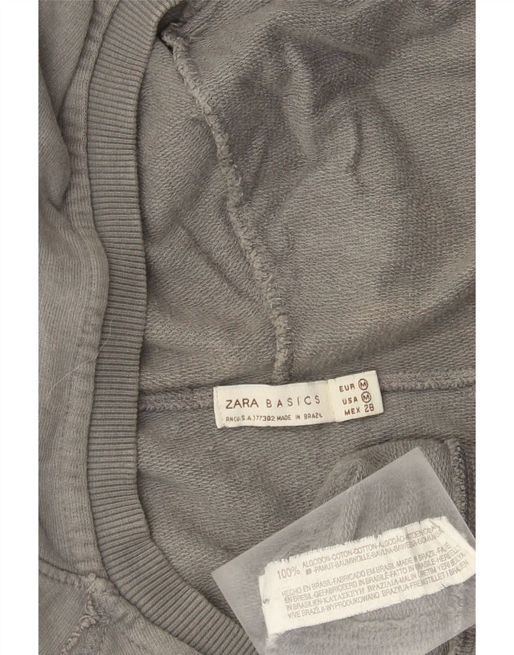 Zara Damen Zip Hoodie Pullover UK 14 Mittelgraue Baumwolle