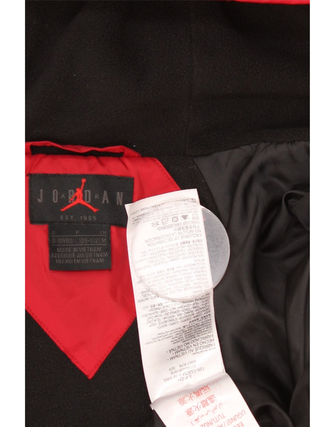 Jordan Jungen wattierte Jacke mit grafischer Kapuze, 8–9 Jahre, Größe S, Rot, Farbblock