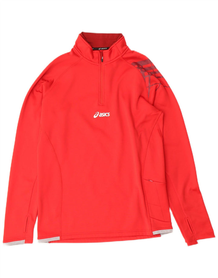 ASICS Herren-Trainingsanzug-Oberteil mit Reißverschluss am Hals, Größe S, Rot, Polyester, Sport