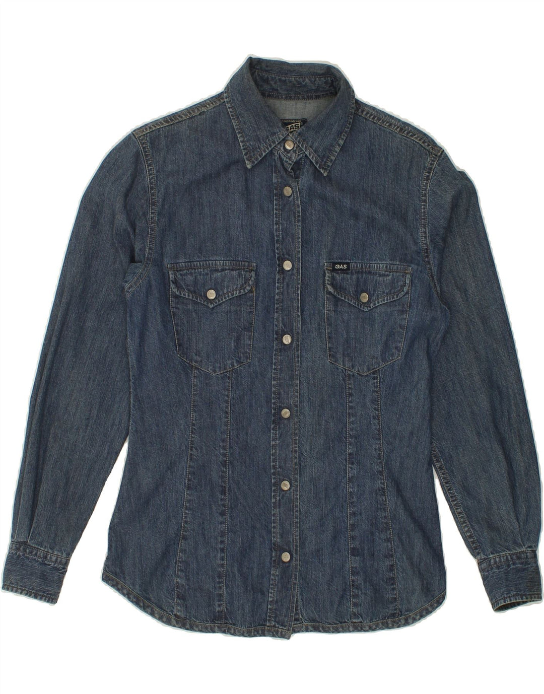 GAS Womens Denim Shirt UK 6 XS Navy Blue Vintage Gas and Second-Hand Gas from Messina Hembry 