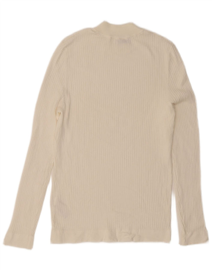Zara Damen Top Langarm UK 12 Mittelweiße Viskose