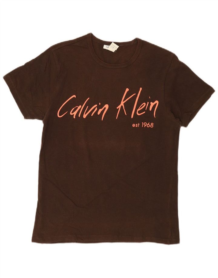 CALVIN KLEIN Mens Graphic T-Shirt Top Medium Brown Cotton