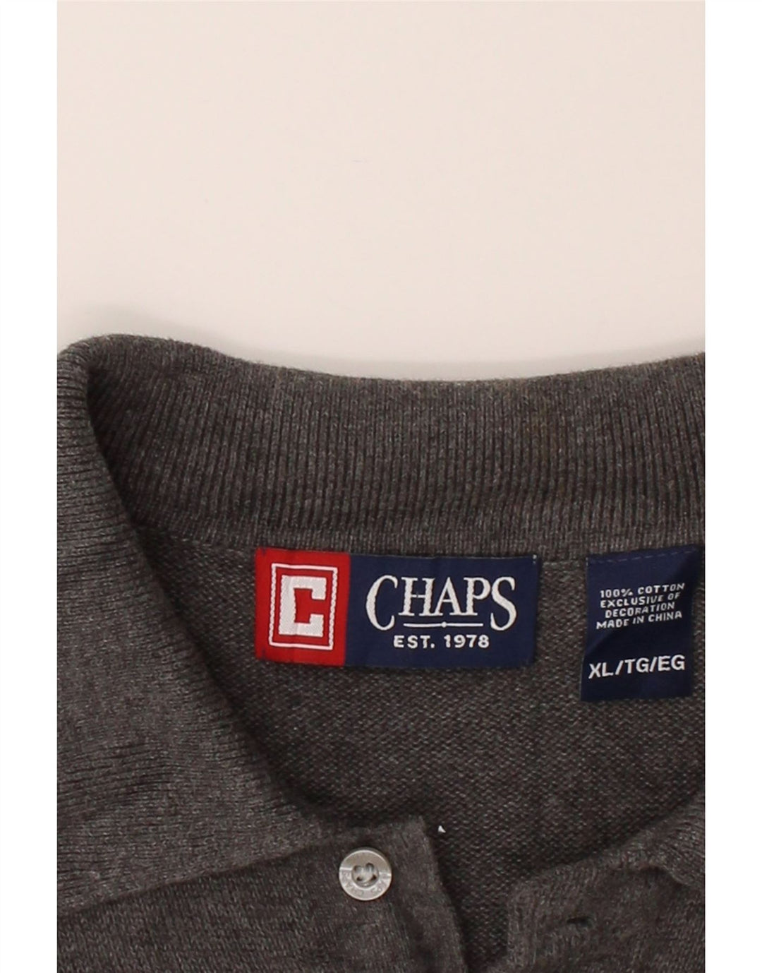 CHAPS Mens Polo Neck Jumper Sweater XL Grey Cotton Vintage Chaps and Second-Hand Chaps from Messina Hembry 