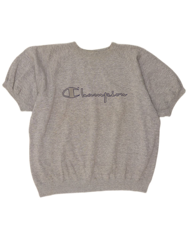 Champion Herren Grafik-Sweatshirt mit kurzen Ärmeln, XL, grau meliert, Baumwolle