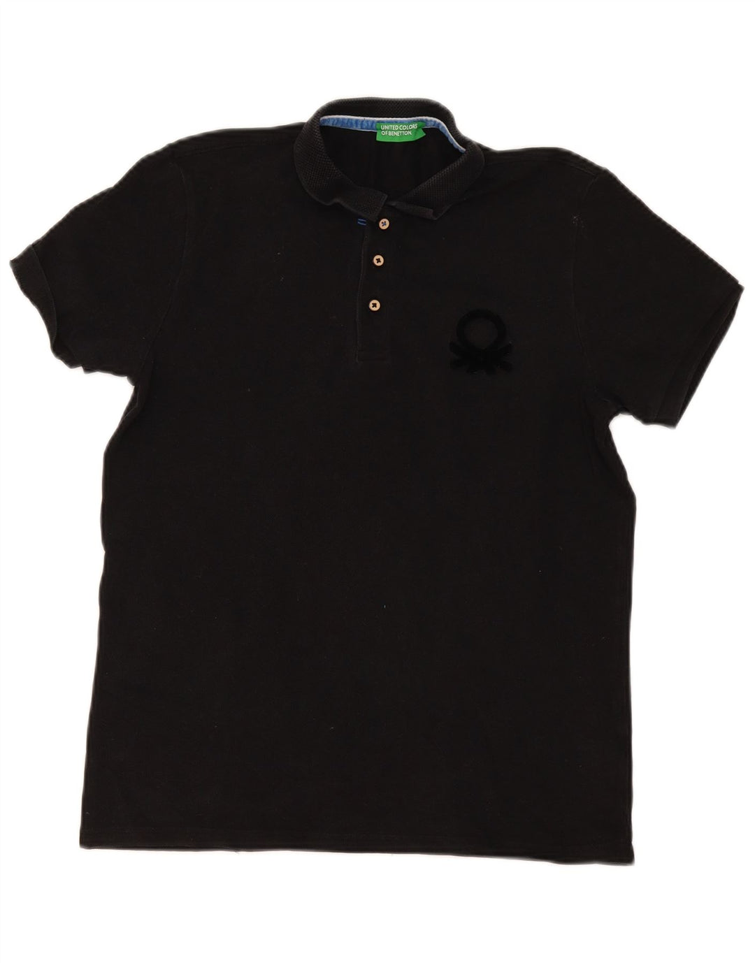 Benetton Herren-Poloshirt, groß, schwarze Baumwolle