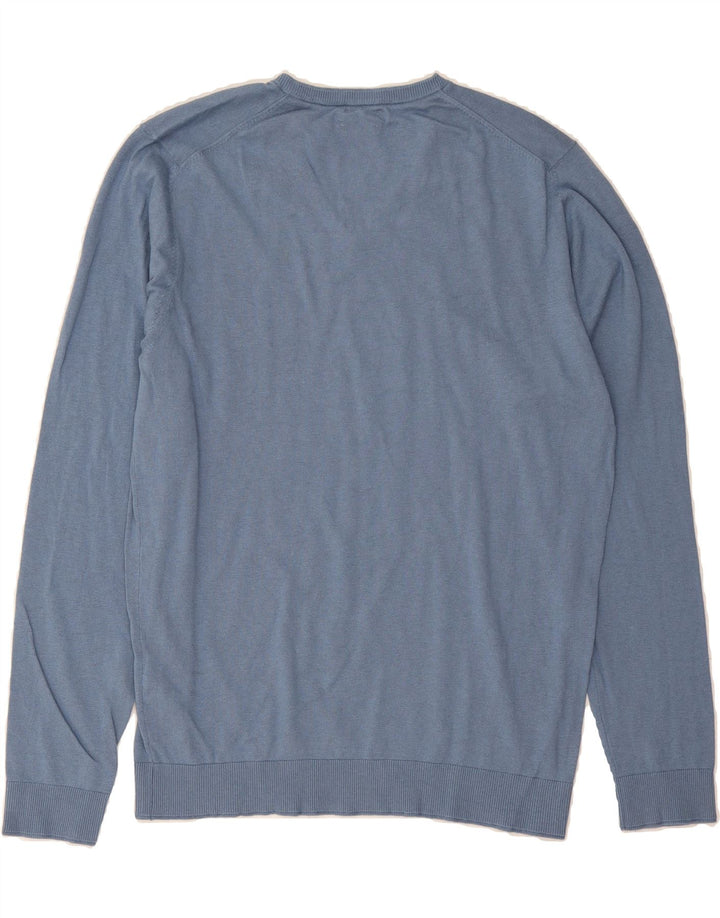 MASSIMO DUTTI Mens V-Neck Jumper Sweater Large Blue Cotton Vintage Massimo Dutti and Second-Hand Massimo Dutti from Messina Hembry 