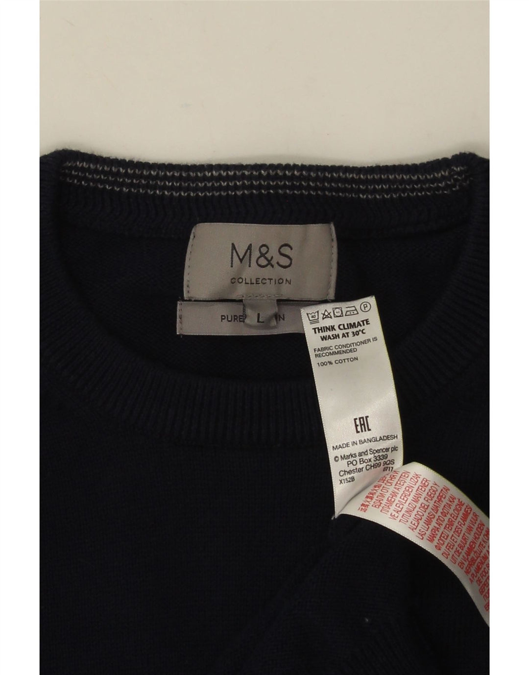 MARKS & SPENCER Herren-Pullover mit Rundhalsausschnitt, groß, marineblaue Baumwolle