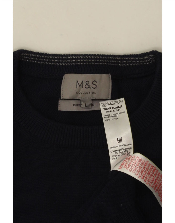 MARKS & SPENCER Herren-Pullover mit Rundhalsausschnitt, groß, marineblaue Baumwolle