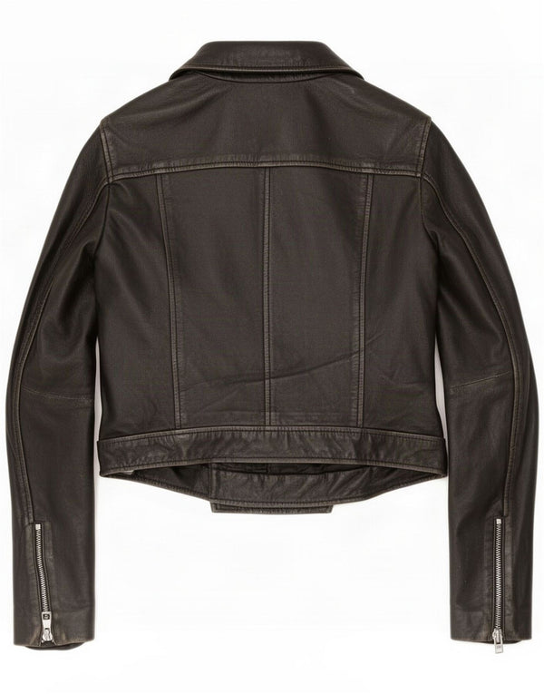 Conbipel Womens Crop Leather Biker Jacket IT 40 Small Black
