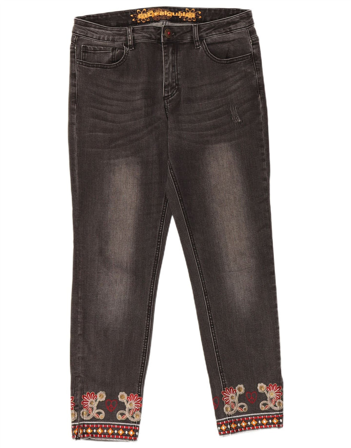 Desigual Damen Straight Jeans W32 L28 Grau geblümt