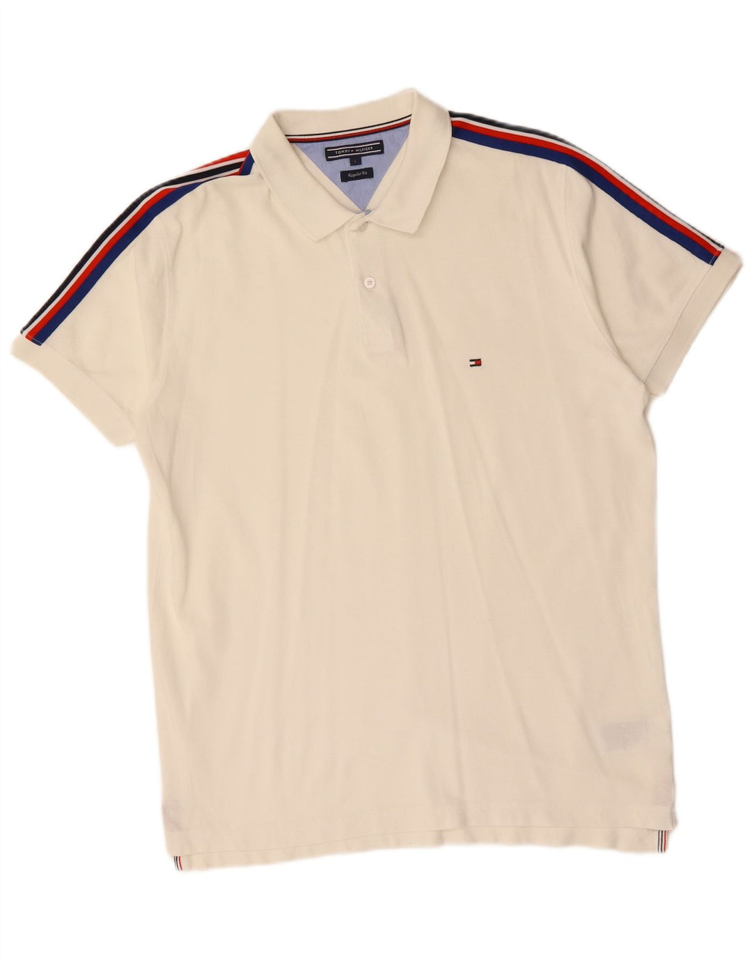 TOMMY HILFIGER Herren-Poloshirt mit normaler Passform, groß, gebrochenes Weiß, Farbblock