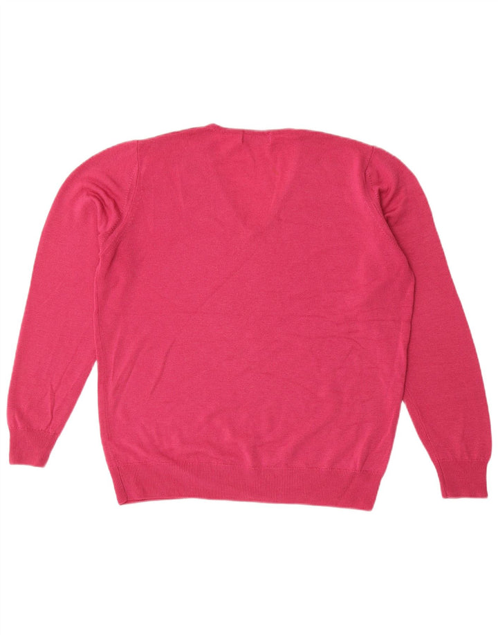 Marks & Spencer Damen-Pullover mit V-Ausschnitt, UK 14, mittelrosa, Schurwolle