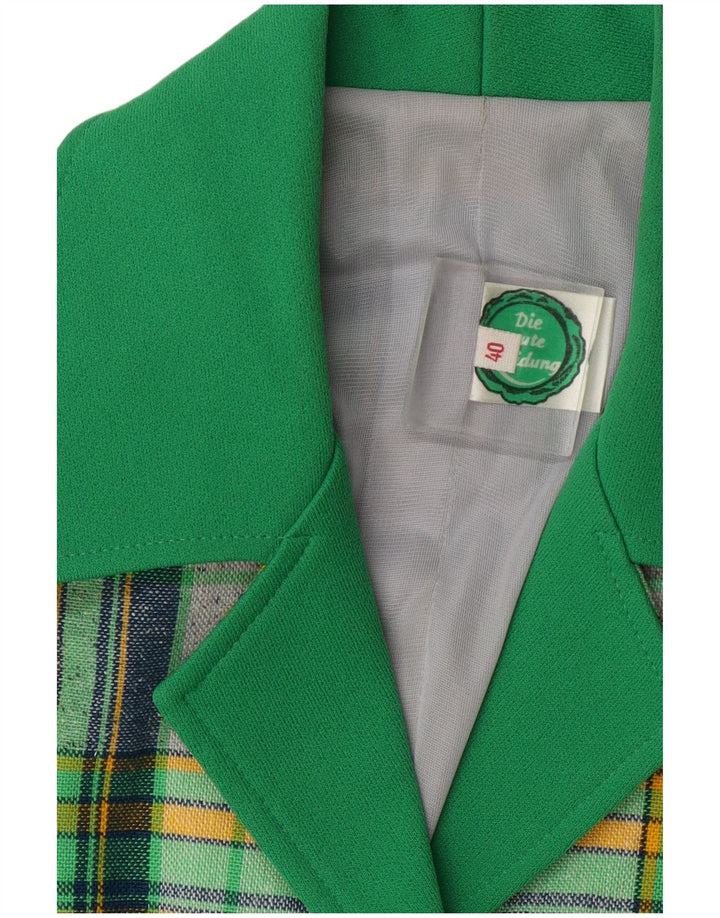 Vintage Damen Kurzarm-Hemdbluse IT 40 Small Green Check Polyester