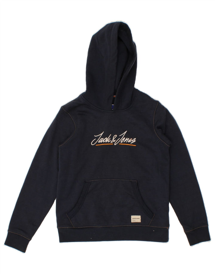 JACK & JONES Boys Graphic Hoodie Jumper 11-12 Years Navy Blue Polyester Vintage Jack & Jones and Second-Hand Jack & Jones from Messina Hembry 