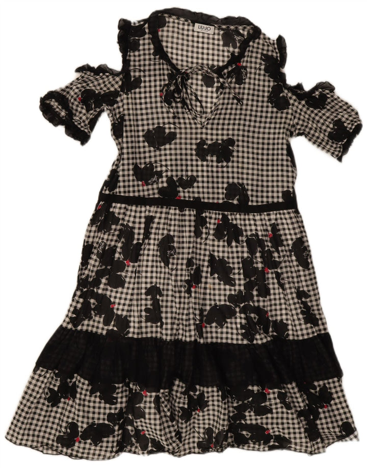 Liu Jo Damen-Stufenkleid IT 42 Mittelschwarze Gingham-Baumwolle