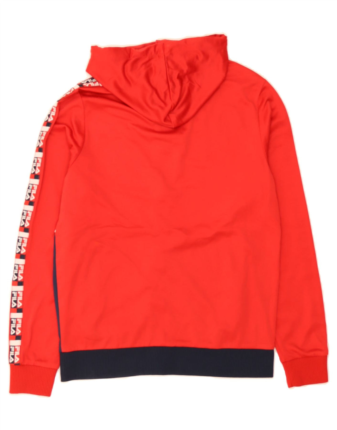 FILA Mens Graphic Zip Hoodie Sweater Small Red Colourblock Polyester Vintage Fila and Second-Hand Fila from Messina Hembry 